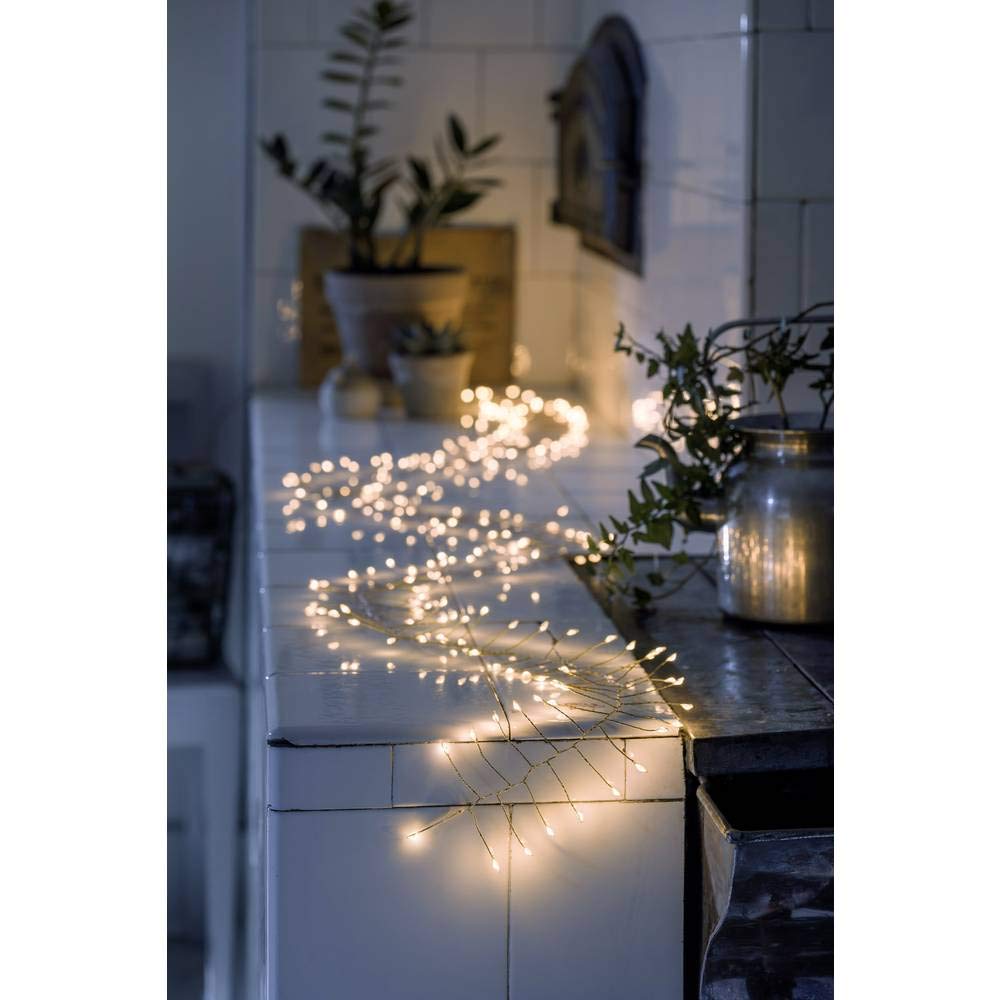 Konstsmide Christmas Light Firecracker Style Wire Cluster 200 Amber White Diodes 4.5V IP20 Gold String Lights 6339-880EE