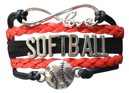 Softball Charm Bracelet (Black/Red) Bracelets for teen Girls