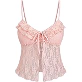MakeMeChic Women's Lace Camisole Top Ruffle Going Out Tops Floral Spaghetti Strap Y2k Crop Tops