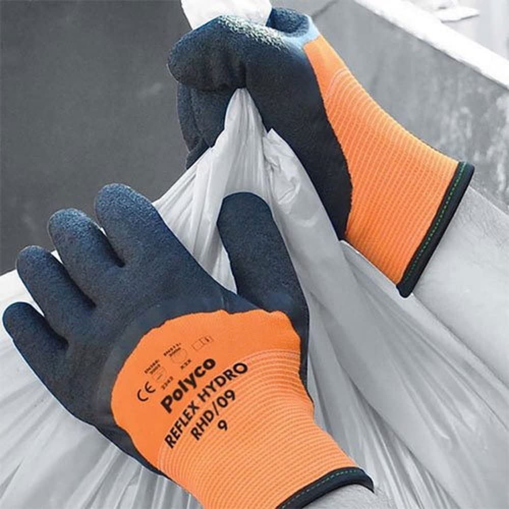 Polyco RHD/09 Reflex Hydro Gloves, Single Pair, Size 9/Large, Orange/Black