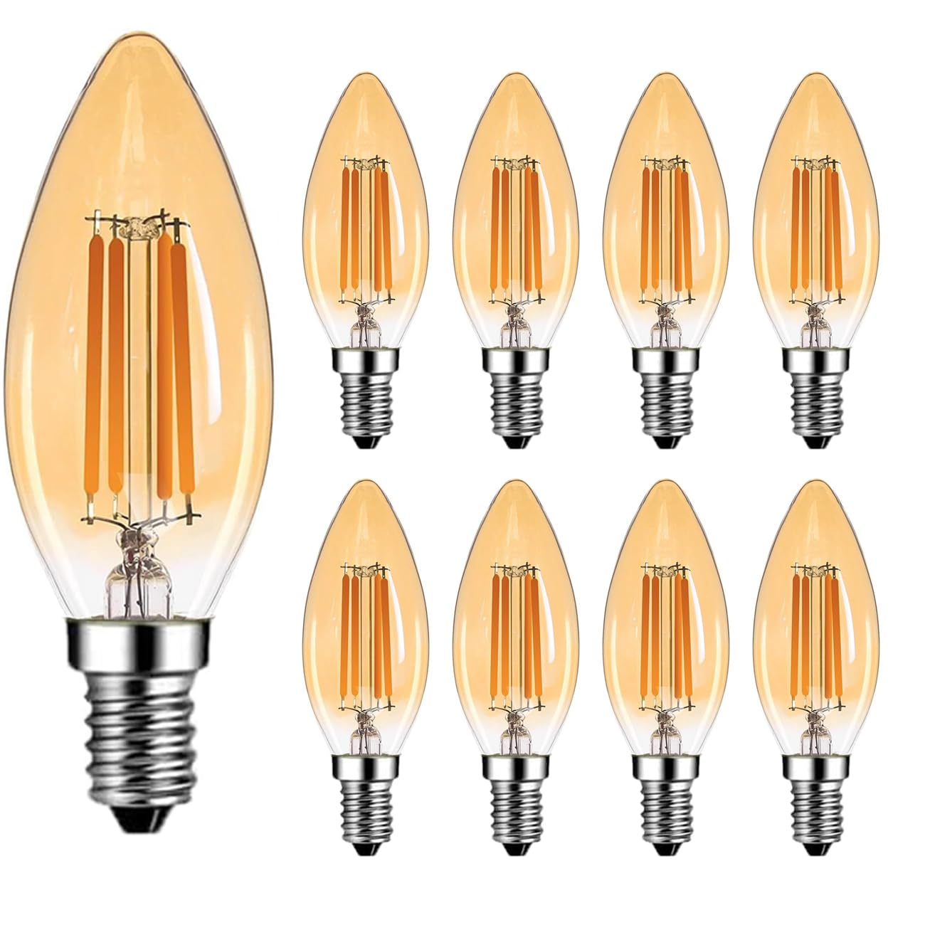 ZFQ 8-Packs Vintage Edison Style Filament LED Candle Light Bulb Smoked Gold Glass E14 Screw Base Warm White 2700K 4W 400LM 40W Incandescent Bulbs Equivalent AC220-240V Non Dimmable