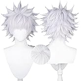 PWEINCY Short Spiky Layered Silver White Wig, Men Adult Halloween Party Synthetic Hair