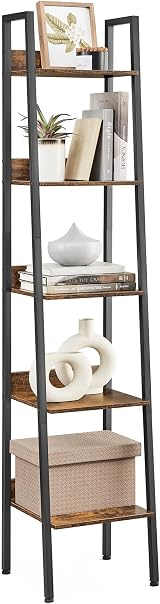 VASAGLE 5 Tier Shelf Ladder Bookcase Storage Stand Industrial Rustic Brown