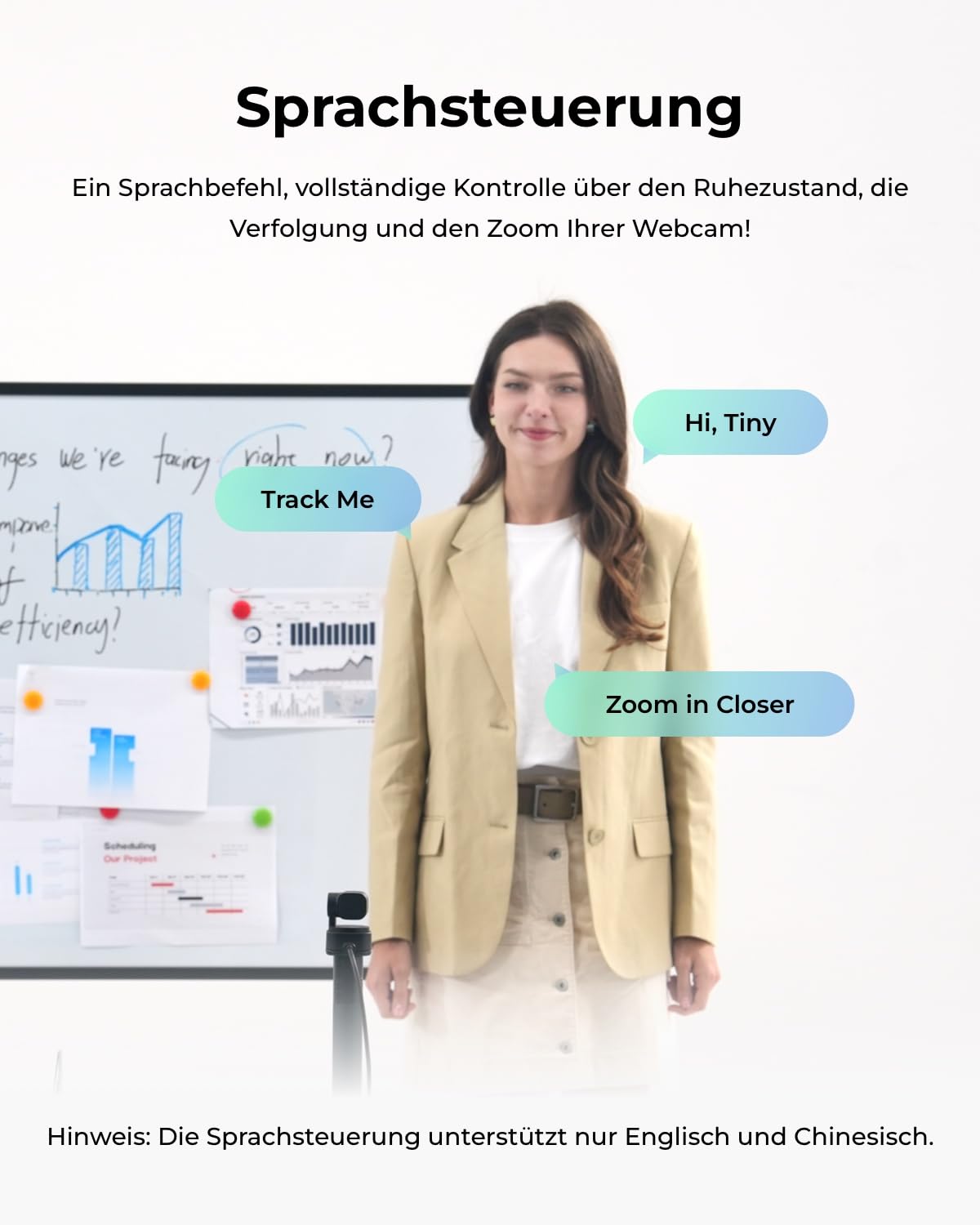 OBSBOT Tiny 3 Lite AI-Powered Spatial Audio 4K Webcam – Kompakte AI-Tracking-PTZ-Kamera mit 1/2"-Sensor, Tri-Mic, Voice Control, 120FPS, HDR, Webcam für PC, Mac, Laptop, Streaming, Meeting, Switch 2 7