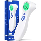 Viproud Forehead Thermometer for Adults and Kids, Accurate &amp; Fast Results | 1-Second Reading, 3-Color Fever Alarm, Non Contact, Silent Mode, for Baby/Toddlers, Battery/Pouch Included