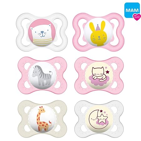 MAM Day & Night Silikon Schnuller 0-6 Mädchen // 6er Set // inkl. 3 Sterilisiertrasportboxen