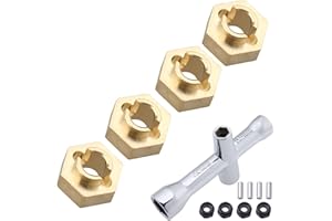 GOHOBBY 4pcs 7mm Brass Hex Wheel Hubs with Locknuts Hex Sleeve Wrench for AXIAL SCX24 AXI90081 Upgrades 1/24 RC Crawler Car