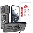 for XiaoMi RedMi Note 14 5G Case with 2 Tempered Glass Screen Protectors, Military-Grade Protective Armor, Lens Protector, Magnetic Kickstand Black
