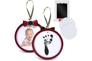 NABANCE Babyprints Double-Sided Christmas Photo Ornament, 2 Sided Baby's First Christmas Holiday Keepsake Ornament with Inkless Hand and Footprint Ink Pad, Newborn Handprint or Footprint Kit Christmas Gift