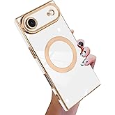 KANGHAR Case Designed for iPhone Air Magnetic [Compatible with MagSafe] Luxury Cute Plating Design Case Full-Body Anti-Scratch Shockproof Bumper Protective Cover White