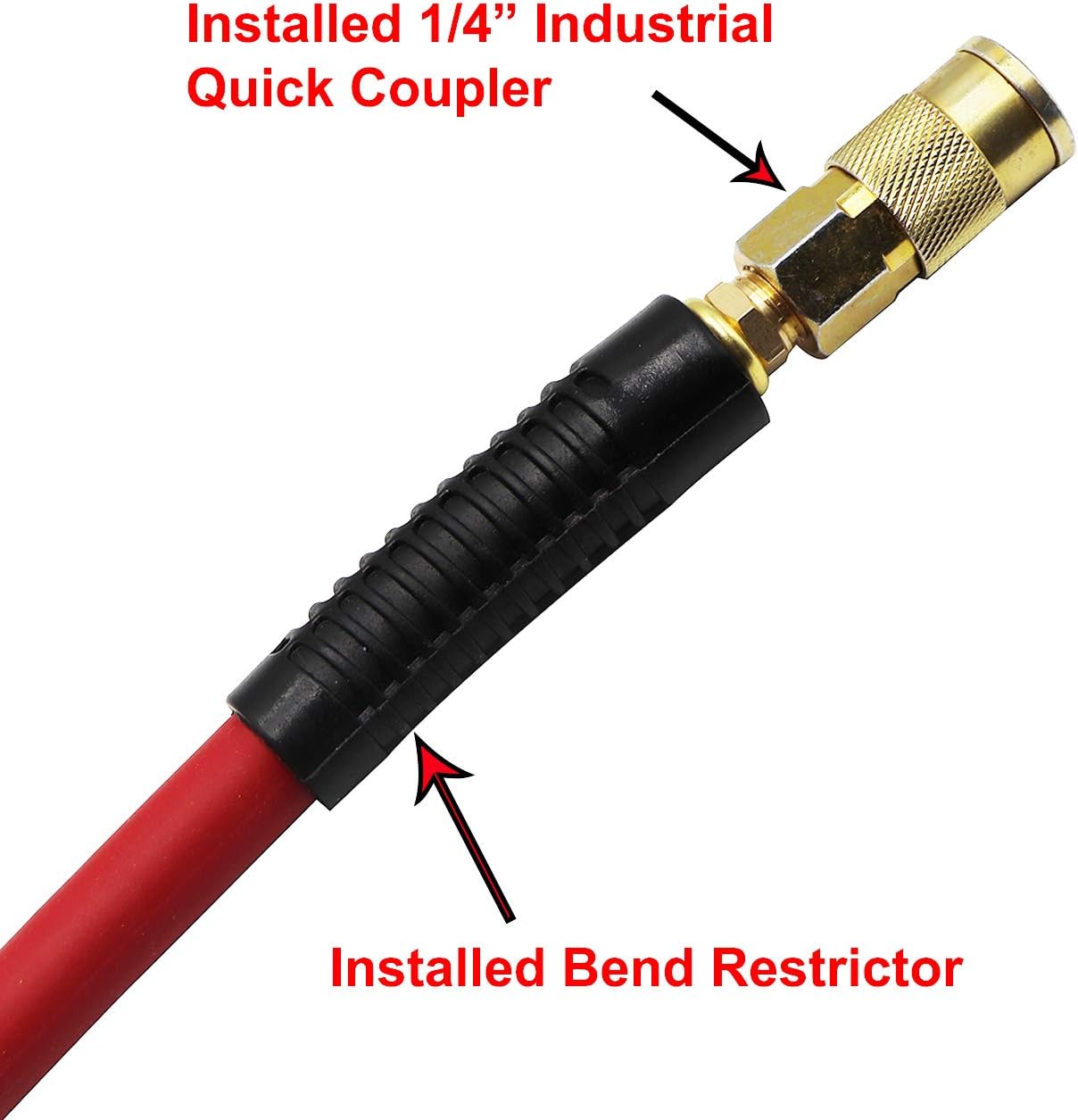 YOTOO Hybrid Air Hose 1/4-Inch by 100-Feet 300 PSI Heavy Duty, Lightweight, Kink Resistant, All-Weather Flexibility with 1/4-Inch Industrial Quick Coupler Fittings, Bend Restrictors, Red : Home Improvement