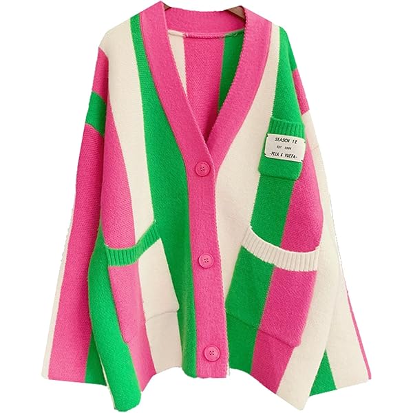 Unilexi Womens Loose Long Sleeve Rainbow Striped Cardigans