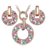 Mothers Day Gifts Swarovski Crystals Jewelry for Women LadyColour Rainbow Multicolored Gold Plated Jewelry Set Pendant Necklace Stud Earrings Christmas Birthday Anniversary Gifts for Mom Wife Daughter