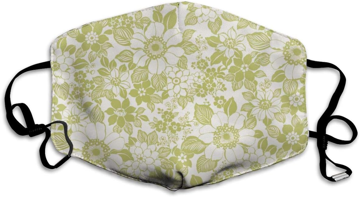MATILDA RICHARDS Face Mask Dust Mask Pattern Design Green Flower Anti Pollution Unisex Fashion Mouth Mask,Washed Reusable Face Mask,Can Be Repeatedly Used