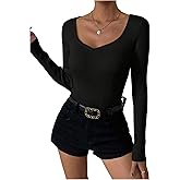 winkbay Women's Ribbed Knit Sweater Sweetheart Neck Long Sleeve Slim Fit Pullover Tops