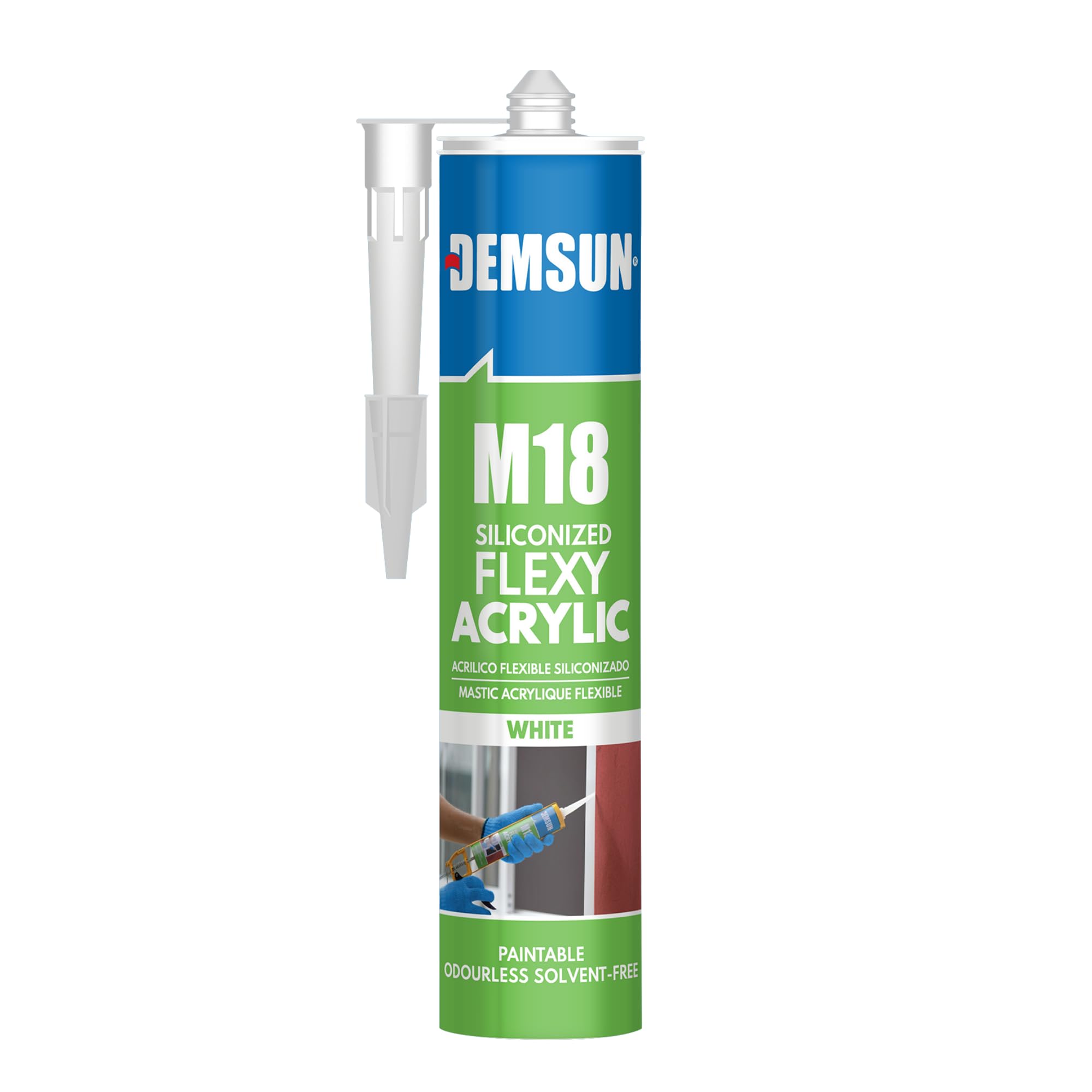DEMSUN M18 Siliconized Acrylic Sealant 310ml White - One-Component, Waterproof, Overpaintable, Low VOC, Easy Application, Flexible, Crack Filler, Ideal for Windows, Doors, Walls, Ceilings & Joints