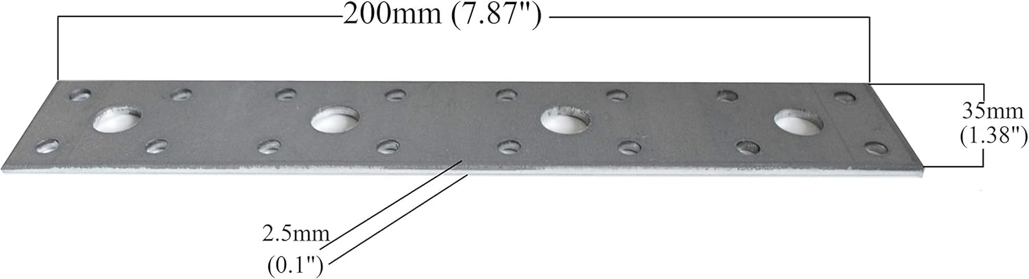 Flat Connecting Joining Plate Galvanised Heavy Duty Metal Steel Sheet Hinge Repair 7.87"x 1.38"x0.1" (200 x 35 x 2,5mm) Pack of 10pcs - Image 3