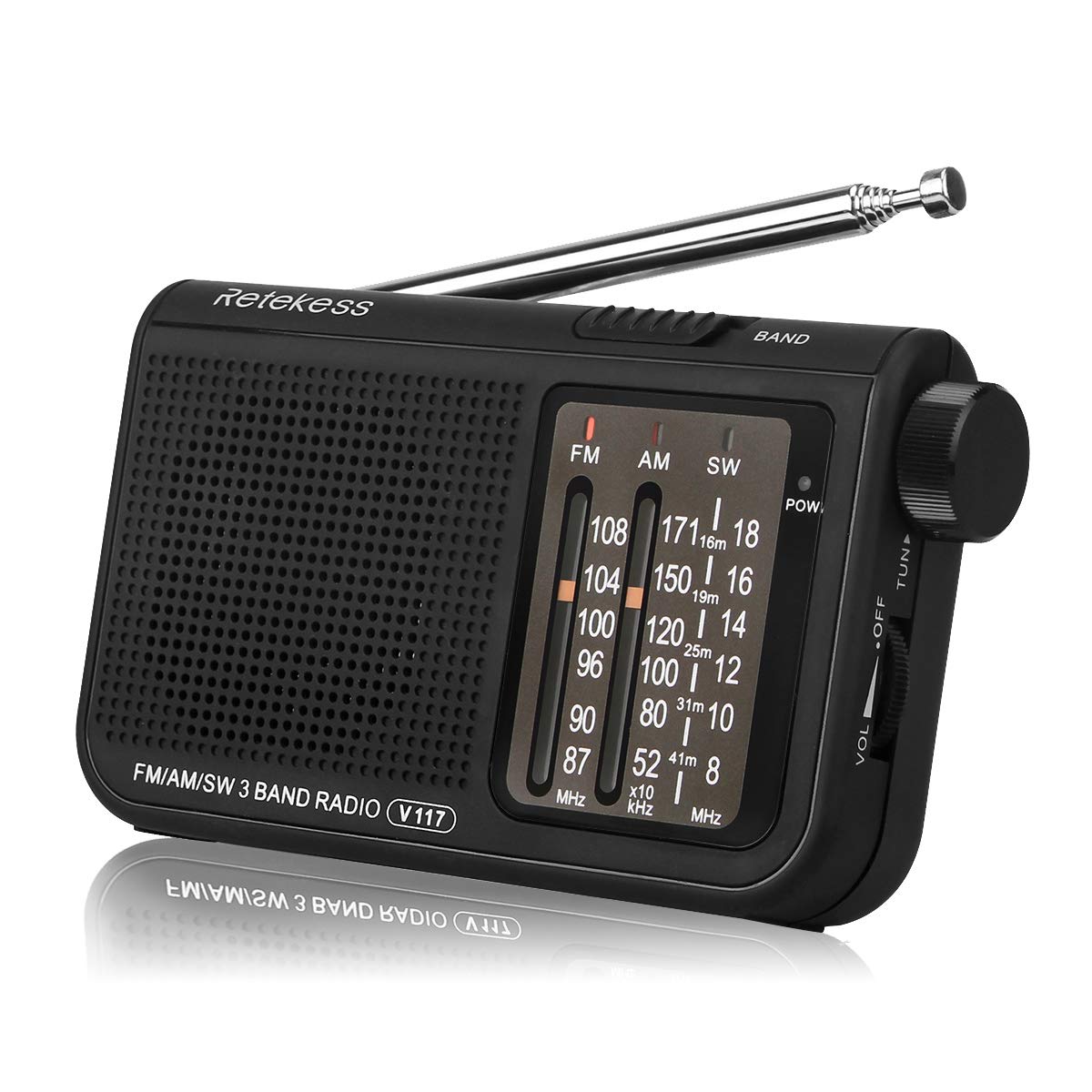 Retekess V117 Portable Radio, AM FM Radio with Loud Speaker, Earphone