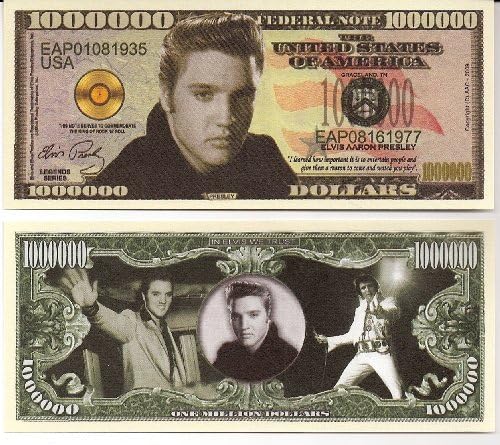 Elvis Presely $Million Dollar Novelty Collectible Bill W/ Free Plastic Bill Protector