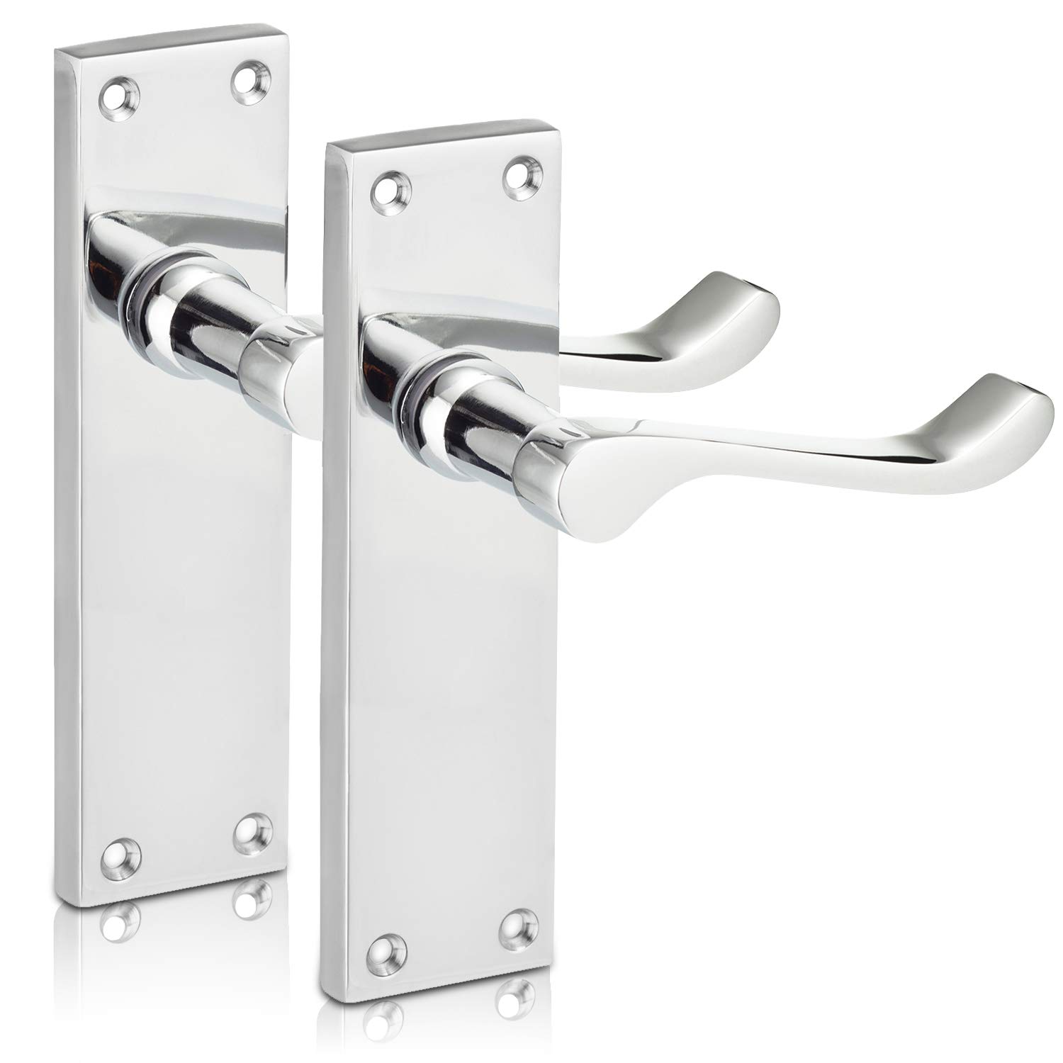 XFORT Chrome Elegance Range Polished Chrome 6" Victorian Scroll Lever Latch Handles, Polished Chrome Long Backplate Door Handles, Contemporary Design for Internal Wooden Doors (1 Pairs)