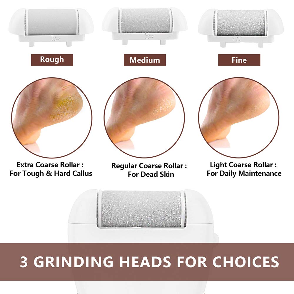 Electric Foot Callus Remover Kit, ELMCHEE Rechargeable callous removers 3 Grinding Heads Portable Waterproof foot file, Professional Feet Care Perfect for Dead, Hard Cracked Dry Skin : Beauty