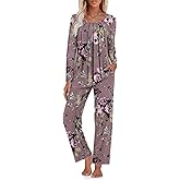 TAOHUADAO Womens Pajamas Set Fall Long Sleeve Tops and Pants with Pockets Ladies Plus Size Pjs Set Winter 2 Piece Loungewear