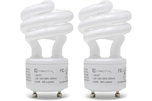 Xtricity Compact Fluorescent GU24 2 Prong Light Bulb Base, T2 Mini Spiral, 13W (60 Watt Equivalent), 2700k Soft White, 900 Lumens, CFL, 120V, UL Listed (2 Pack)