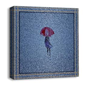 Canvas Wall Art Beautiful Jeans Fabric Feature Painting Artwork for Home Prints Framed - 12x12 inches