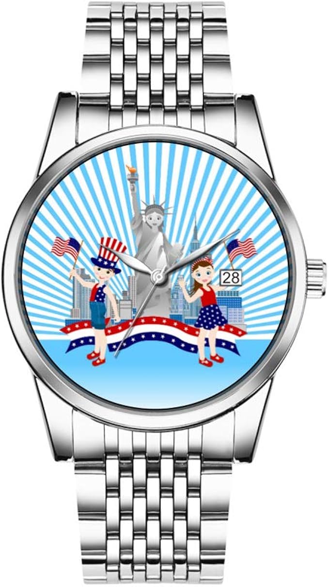 Amazon Co Jp クリスマスギフトウォッチ メンズ ファッション 日本製クォーツ 日付 シルバーステンレススチール ブレスレットウォッチ ハッピーインディペンデンスデンスデー リストウォッチ 腕時計