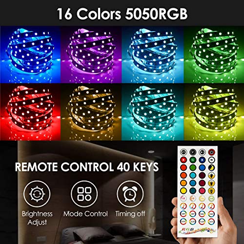65.6ft LED Strip Lights BFULL RGB 5050 LED Strips with 40 Keys & Remote Bluetooth Controller, 12V Color Changing LED Lights for Bedroom Kitchen Home Party DIY Decoration