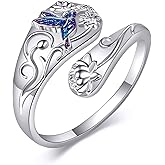 AXOMY Spoon Rings 925 Sterling Silver Adjustable Hummingbird/Shark/Daisy/Tree Of Life/Dragonfly/Witches Knot/Sea Turtle Ring Thumb Rings Birthday Jewelry Gifts for Women Mother