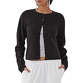 RUEWEY Women's Y2k Crop Cardigan Sweater Button Down Long Sleeve Lightweight Knit Crew Neck Cardigan Tops
