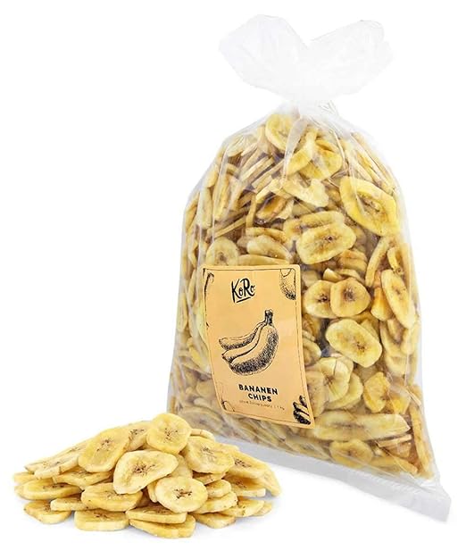 KoRo - Bananen Chips Getrocknet | 1 kg, Schwefelfrei, Ungesüßt, Mit Kokosöl, Packung, Vorteilspackung, Bananenchips