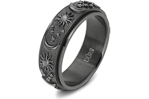 DURSI Sun Moon and Star Spinner Fidget Ring for Anxiety for Men Women Stainless Steel Rotating Engagement Wedding Band 8MM
