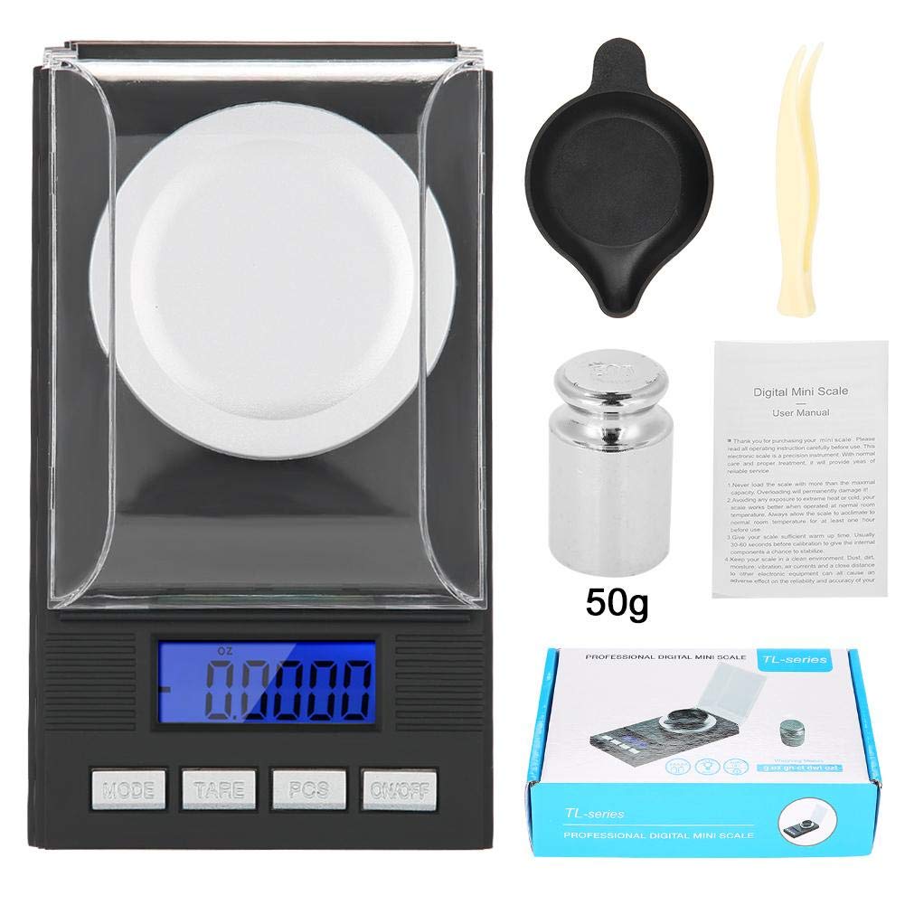 Photo 1 of Digital Milligram Jewelry, LED Digital Display Mini Portable High Precision 0.001g Pocket Jewelry with Calibration Weights Tweezers and Weighing Pans (50g)
