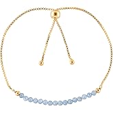 QNAVIC Natural Gemstone Micro Beaded Dainty Slider Bolo Bracelet, Handmade Jewelry for women, Healing Chakra Crystals Birthstone Gift for Her, 18K Gold Plated Chain 6-9 inch