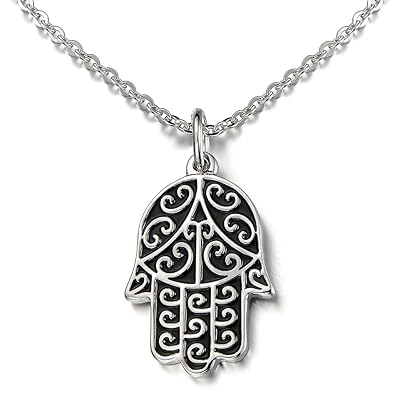 COOLSTEELANDBEYOND Hamsa Hand der Fatima Schutz Anhänger für Damen für Herren Edelstahl-Halskette mit 51cm Stahl Kette