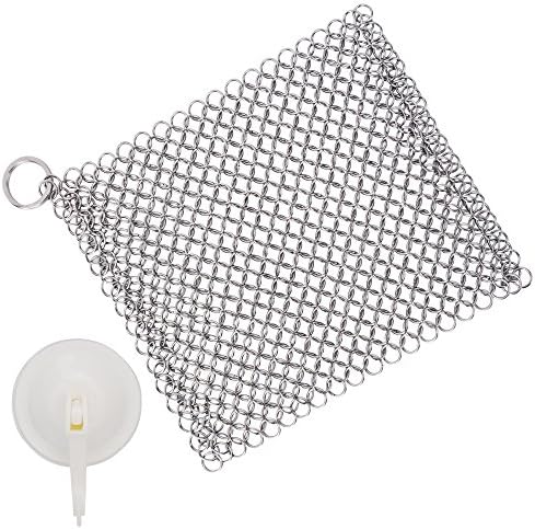 Cast Iron Cleaner 316L Stainless Steel Chainmail Scrubber for Cookware Cast Iron Pan Seasoned Pan Dutch Ovens Waffle Iron Pans Scraper Cast Iron Grill Scraper Skillet Scraper (8"X6") (Silver)