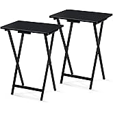 PJ Wood 2-Pack Folding TV Tray Set, Black - Collapsible Portable Snack Serving Tables, Home Furniture for Living Room, Bedroo