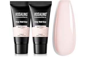 ROSALIND Pink Extension Gel, 2 PCS 60ml Soft Pink Poly Nail Gel kit Nail Builder for Nail Art Decoration, Nail Thickening Poly Nail Gel Tube Easy to DIY Use Need UV Lamp