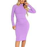Kaximil Women's Ribbed Basic Casual Midi Dress Long Sleeve Bodycon Ruched Club Dresses