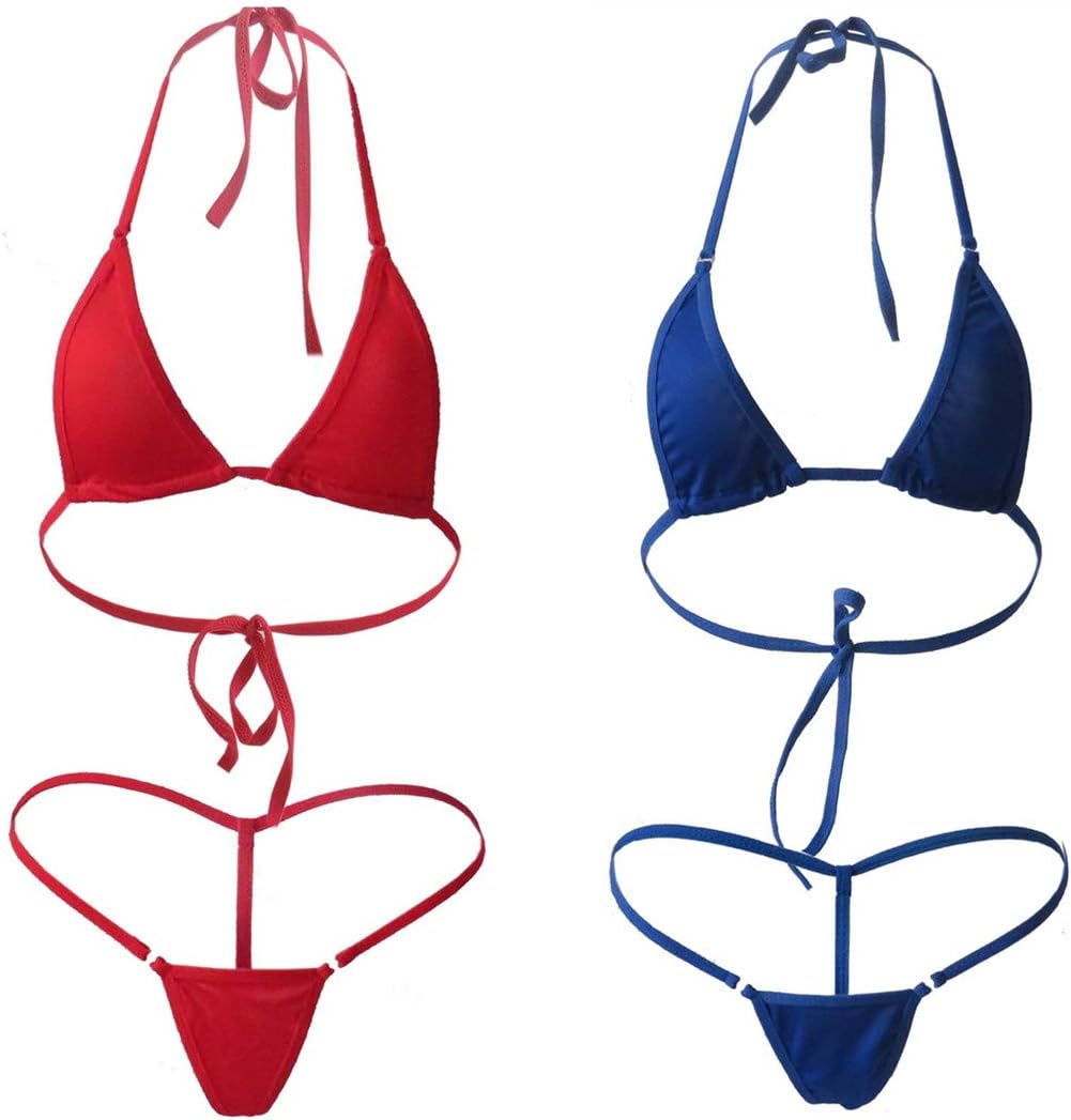 Women Micro Bikini Two Pieces Swimwear Beachwear Size 6 8 10 Sexy Tiny String Bikini Sets (A)
