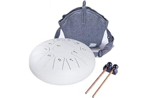 DEEKEC Steel Tongue Drum Tank Drum Standard 11 Key 11 Notes 10 Inch Percussion Instrument with Drum Mallets and Carry Bag (10 inch, White)