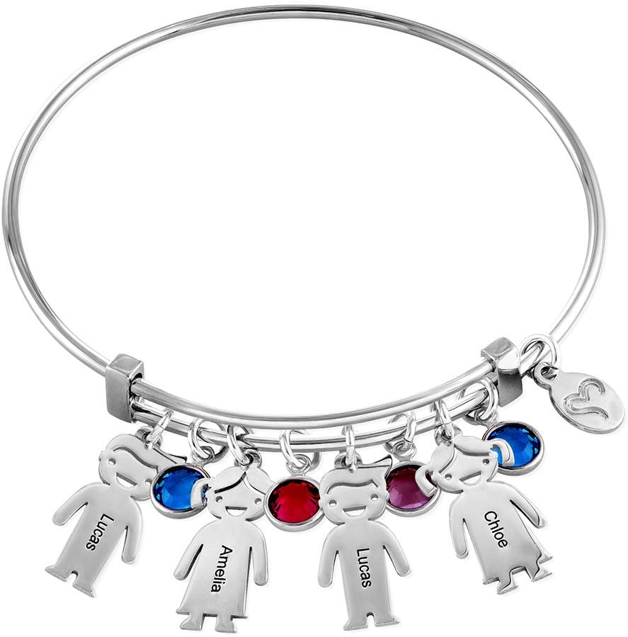 Custom Kids Charm & Swarovski Birthstone Bracelet- Personalised Jewellery Bracelet for Mothers Day