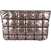 HFLZBRO Puffy Quilted Makeup Bag, Cosmetic Bag, Travel Toiletry Organizer Pouch, Clutch for Women (Gold)