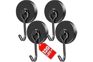 MIKEDE Black Magnetic Hooks Heavy Duty, 120LB Swivel Swing Strong Magnetic Hooks Cruise,Neodymium Hook Magnets for Hanging, Home, Workplace, Metal Door, Office and Garage - Pack of 4