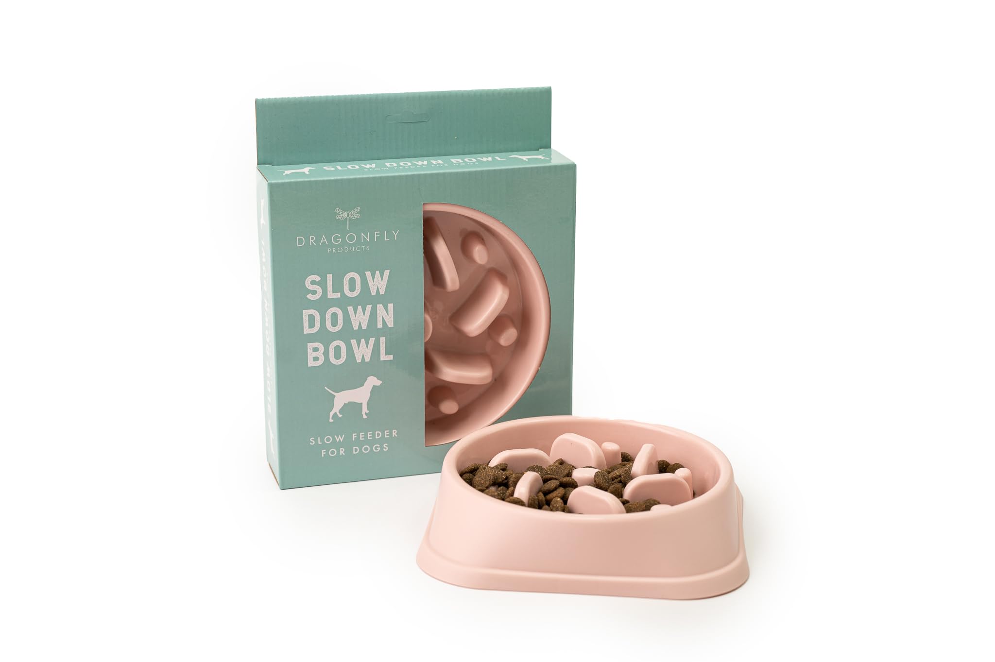 Dragonfly, Slow Down Slow Feeder Dog Bowl (Pink)