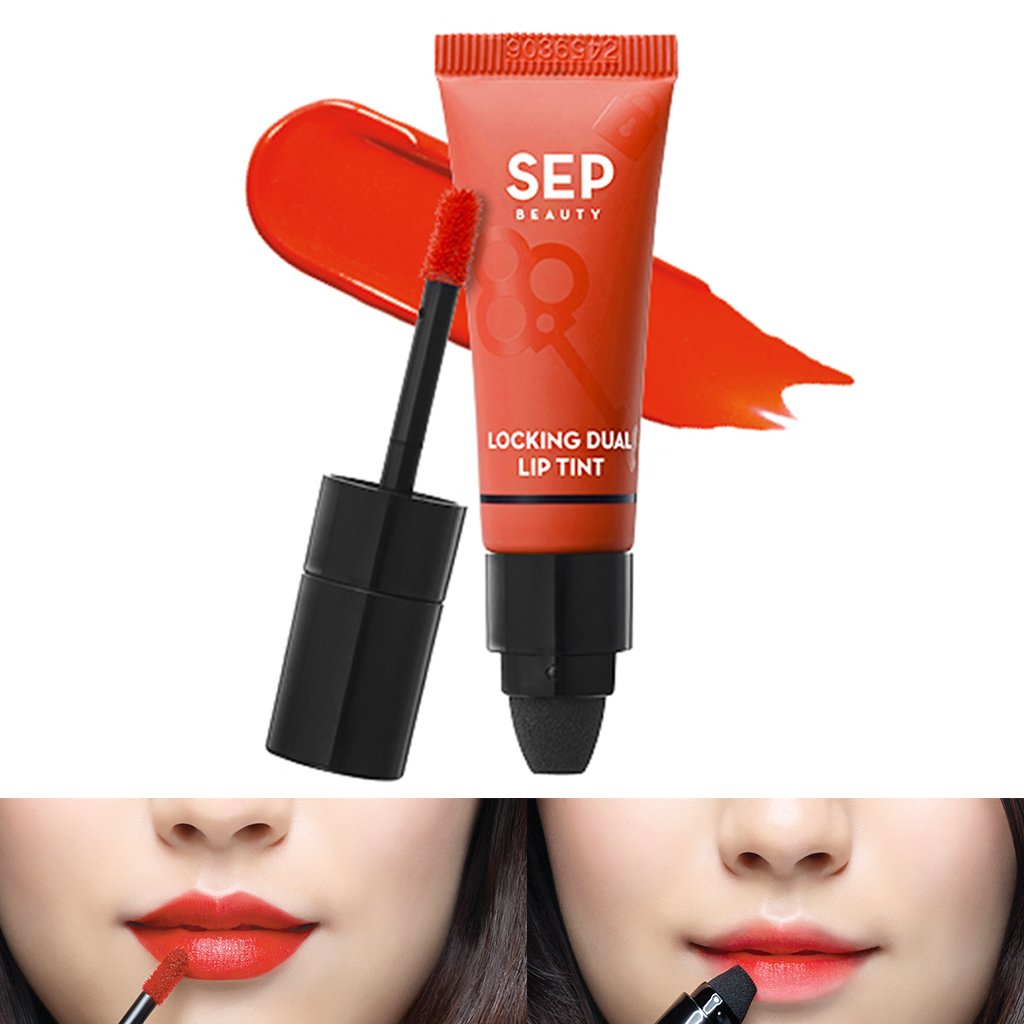 [SEP BEAUTY] Locking Dual Lip Tint 6.5g - Velvet Matte Finish Lip Makeup, Dual Lip Applicator (Tip + Sponge) (05 Peach Mango)