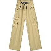 Kimoda Boys Cargo Pants Wide Leg Pants Teen Kids Drawstring Straight Trousers with Pockets Size 7-14