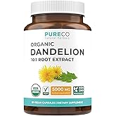USDA Organic Dandelion Root Extract - High Potency 10:1 Dandelion Root Supplement with 5000mg Herbal Equivalent Strength for Liver Cleanse Detox & Repair Support - Vegan & Non-GMO (2 Month Supply)